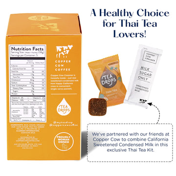 Tea Drops Brand Thai Iced Tea Mix - 5 Bagless Loose Leaf Sweetened Tea Packets with Evaporated Milk - Milk Tea Mix