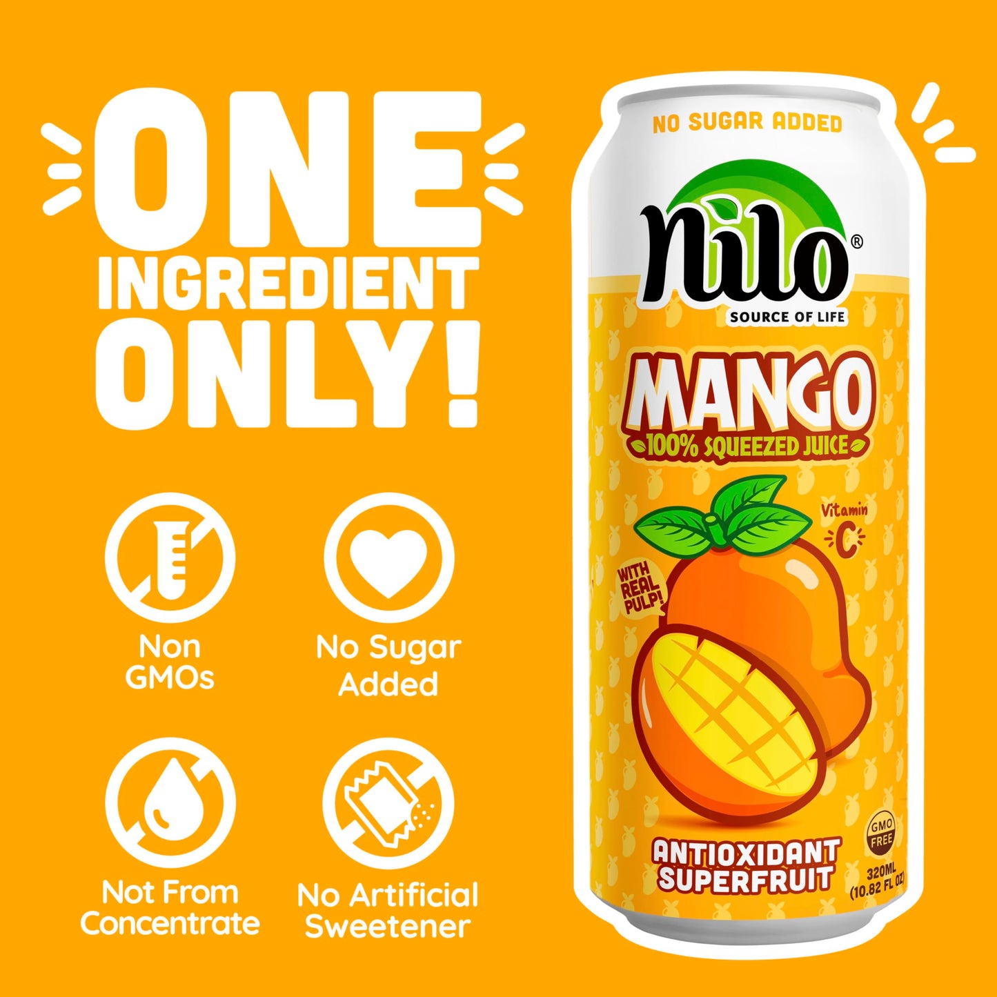 Nilo Mango Juice | 100% Squeezed Mango | No Sugar Added | Not From Concentrate | 10.8 Oz (Pack Of 12)