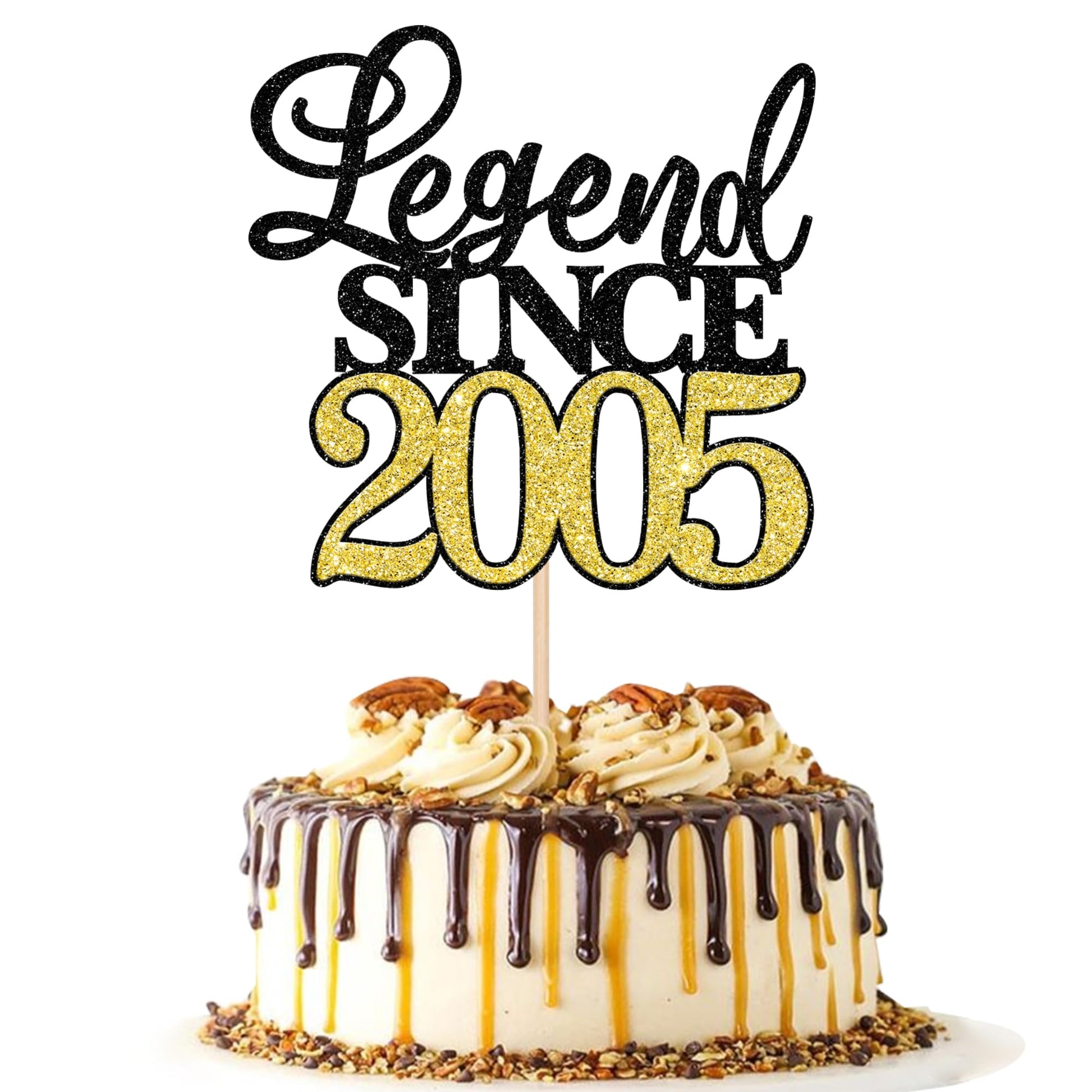 Rsstarxi Cake Topper, Glitter Happy 20th Birthday Decoration, Black Gold, Model XM398-2005