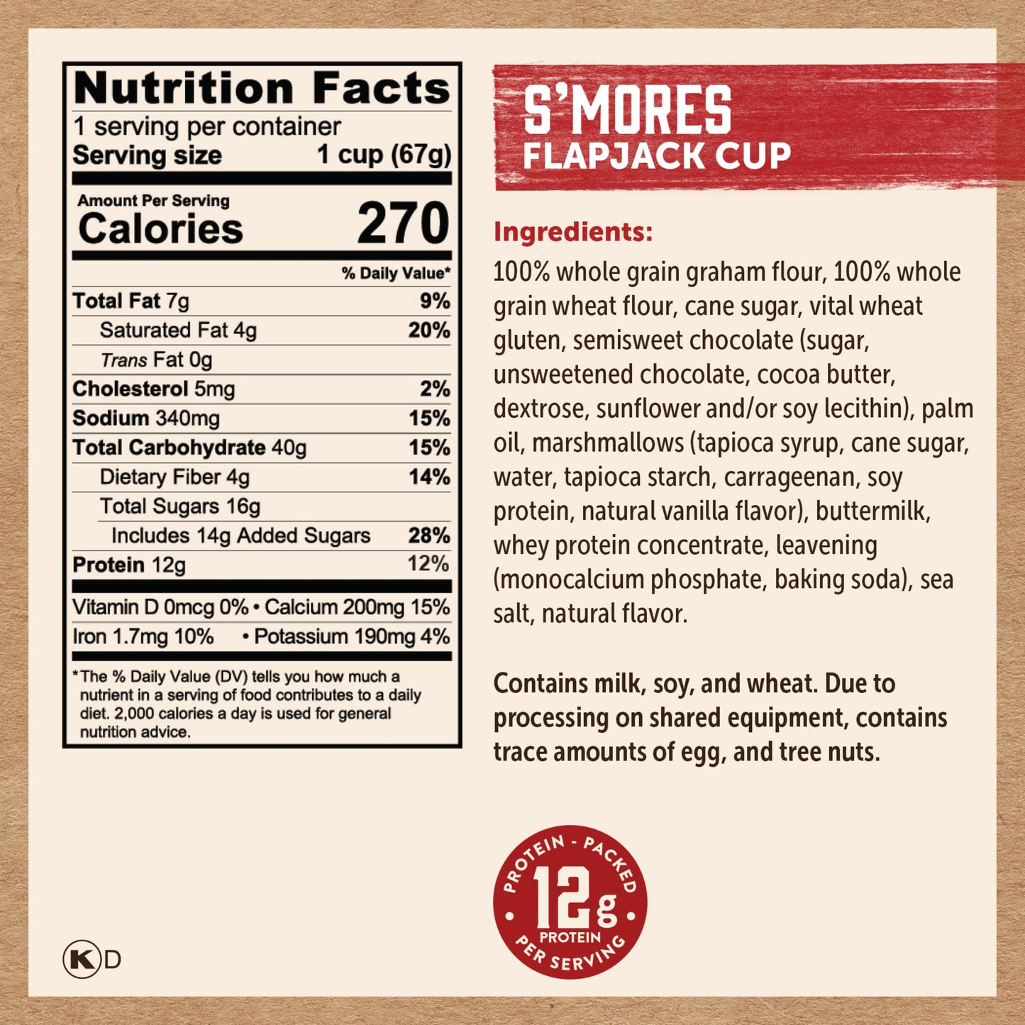 Kodiak Cakes Pancake On the Go, S mores, 2.36 oz (Pack of 12)