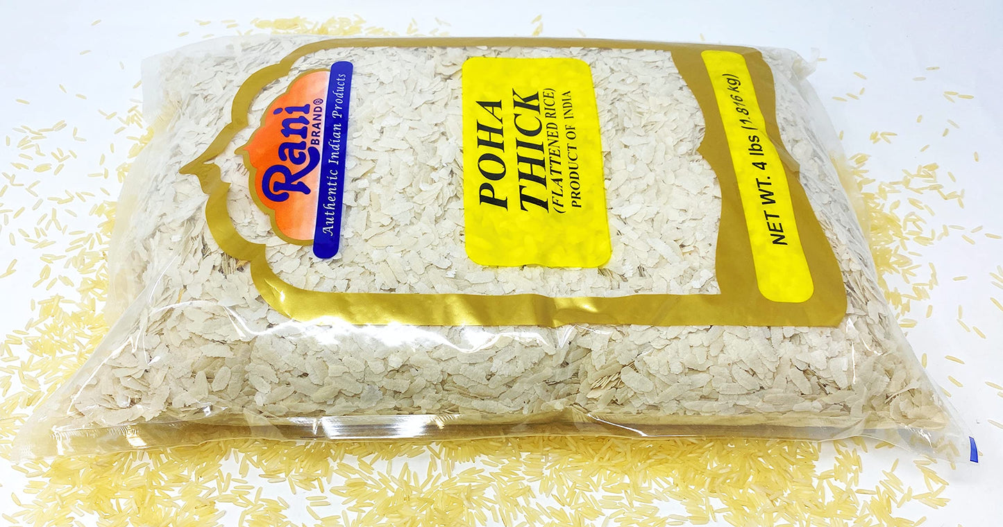 Rani Poha (Powa) Thick Medium-Cut (Flattened Rice) 64Oz (4Lbs) 1.81Kg ~ All Natural, Salt-Free | Vegan | Kosher | No Colors | Gluten Friendly | Indian Origin