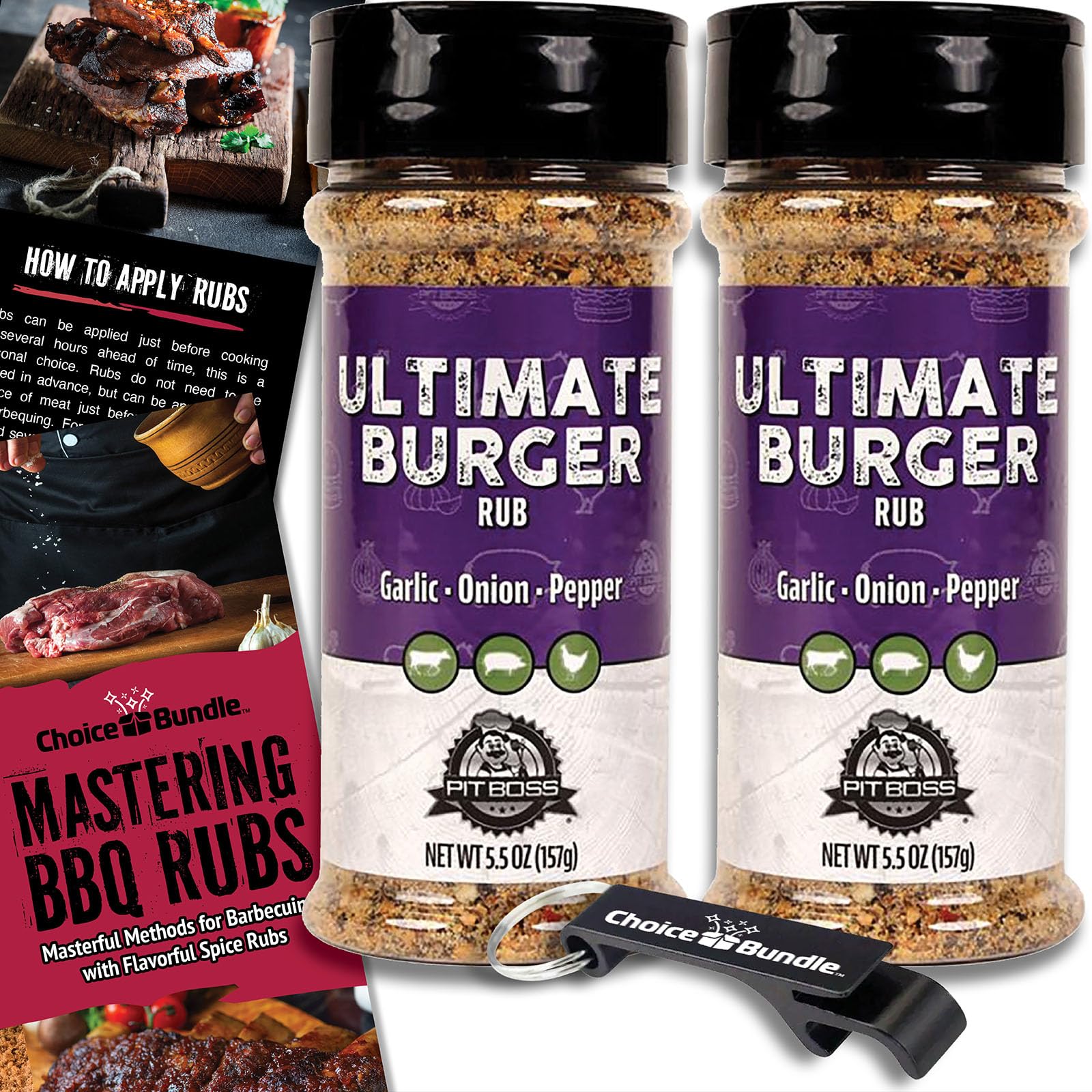 Pit Boss BBQ Seasoning Spice & Rub Bundle - 2 Pack (11 oz) with Guide & Keychain Opener