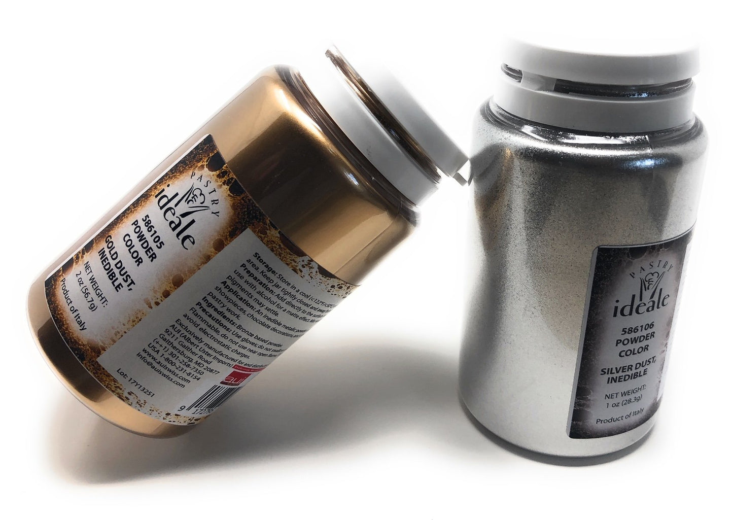 Pastry Ideale Gold Dust & Silver Dust Set - 3oz, Inedible Edible Decoration, Gold & Silver Colors