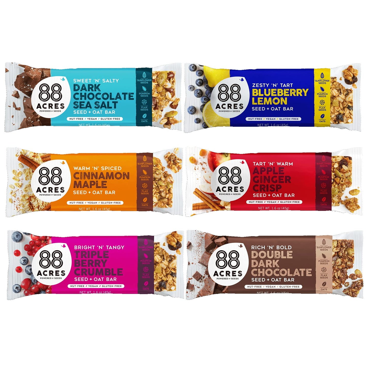 88 Acres Granola Bars | Gluten Free  Nut-Free Oat and Seed Snack Bar | Vegan & Non GMO | 6 Pack (Variety Pack)