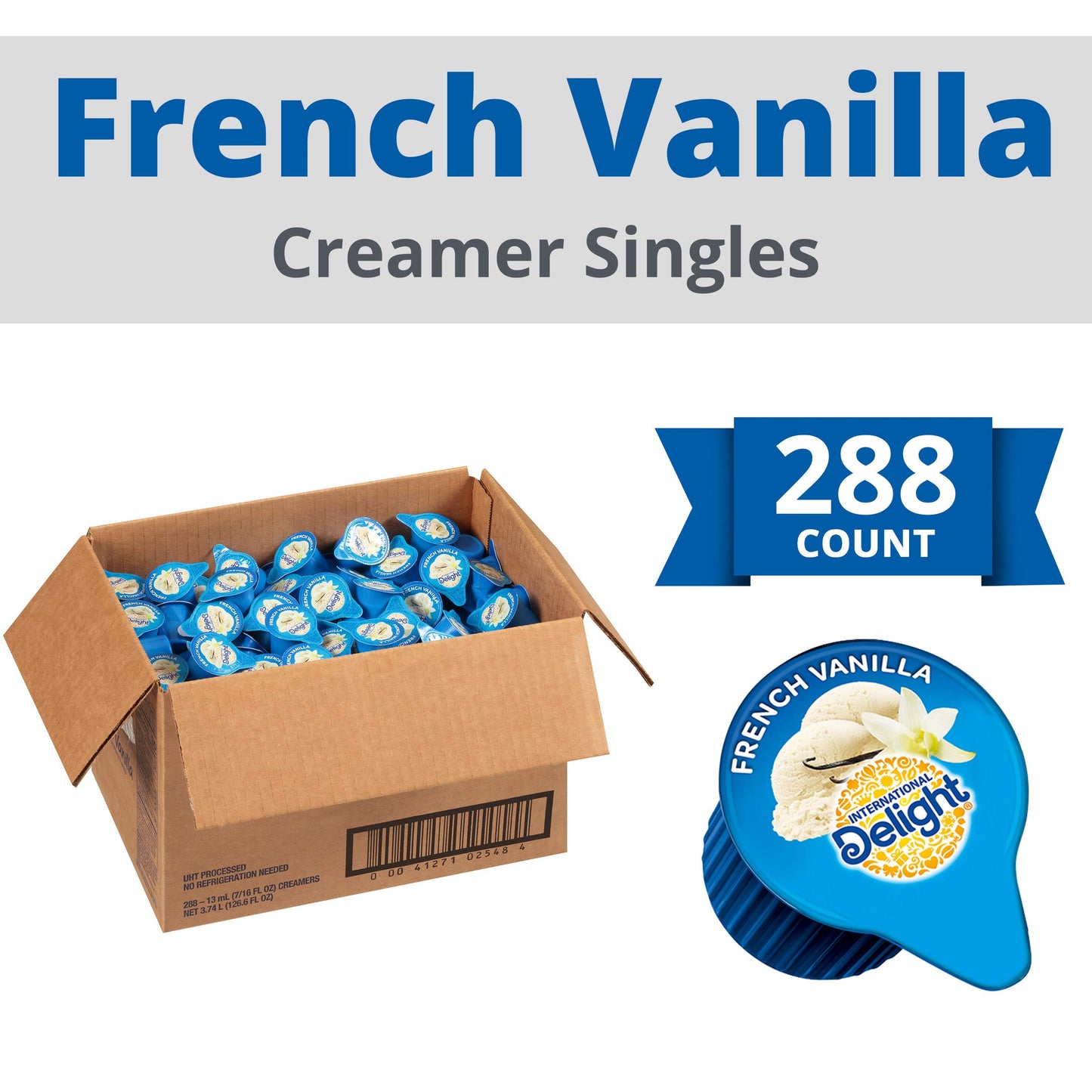 International Delight French Vanilla, Single-Serve Coffee Creamers, Shelf Stable Non-Dairy Flavored Coffee Creamer, 288 Count