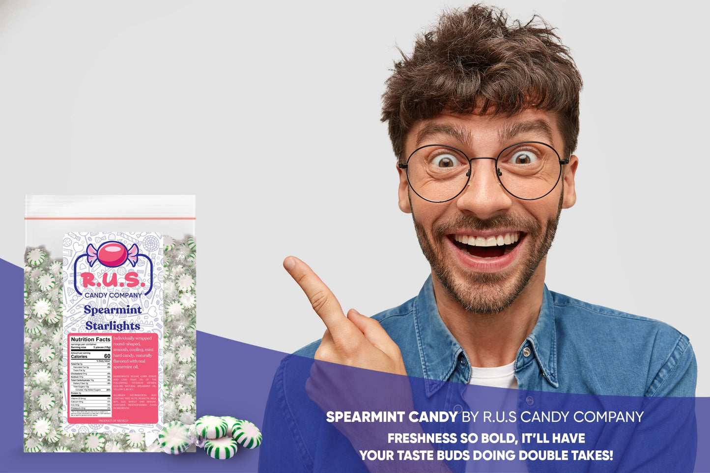 R.U.S. Candy Company Spearmint Starlite Candy - 1 Pound Bag - Refreshing Hard Mint Candy Perfect For Parties And Holiday Celebra
