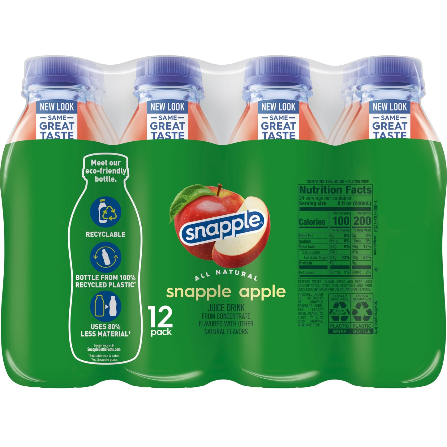 Snapple Apple Juice Drink, 16 fl oz Recycled Plastic Bottle, Pack of 12 - Refreshing and Delicious Beverage for All Ages