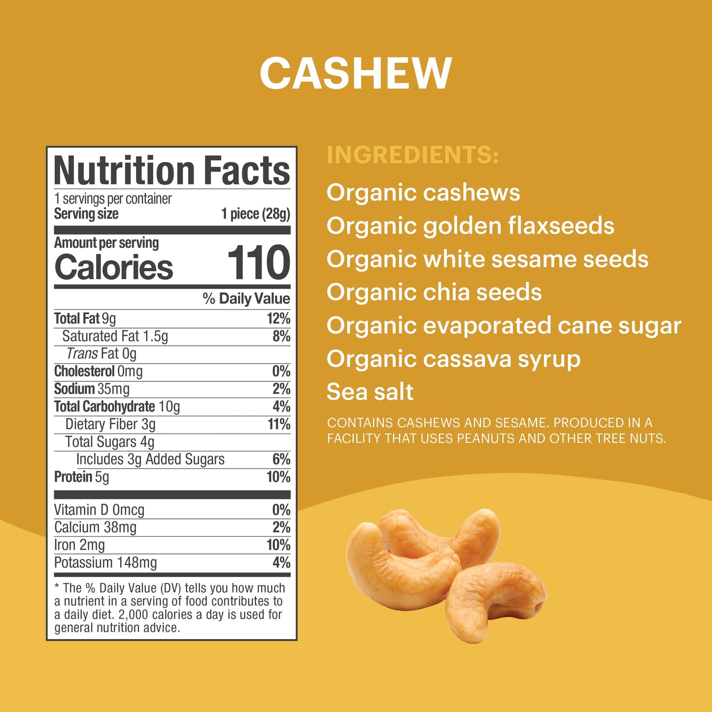 Tosi Cashew Protein Bars, Plant Based With Nuts, Gluten-Free Crunchy Snacks, Vegan, Organic, Flax & Chia Seeds, Soy-Free, Omega