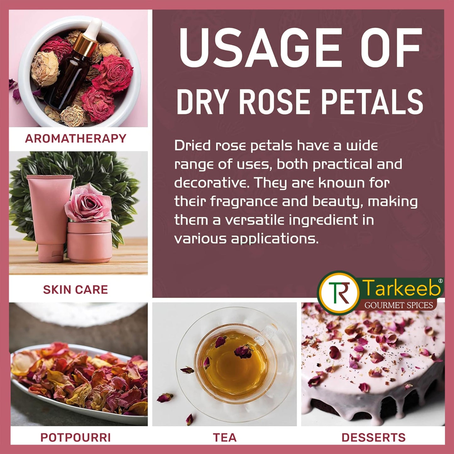 Tarkeeb Dried Rose Petals ~ All Natural | Edible Rose Petals | Dried Flower Petals For Herbal Tea, Decoration, Rose Sprinkles, T
