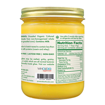 Grassfed Organic Cultured Ghee - by Pure Indian Foods,14 oz, Pasture Raised, Lactose Free, Gluten-Free, Non-GMO, Paleo, Keto-Fri