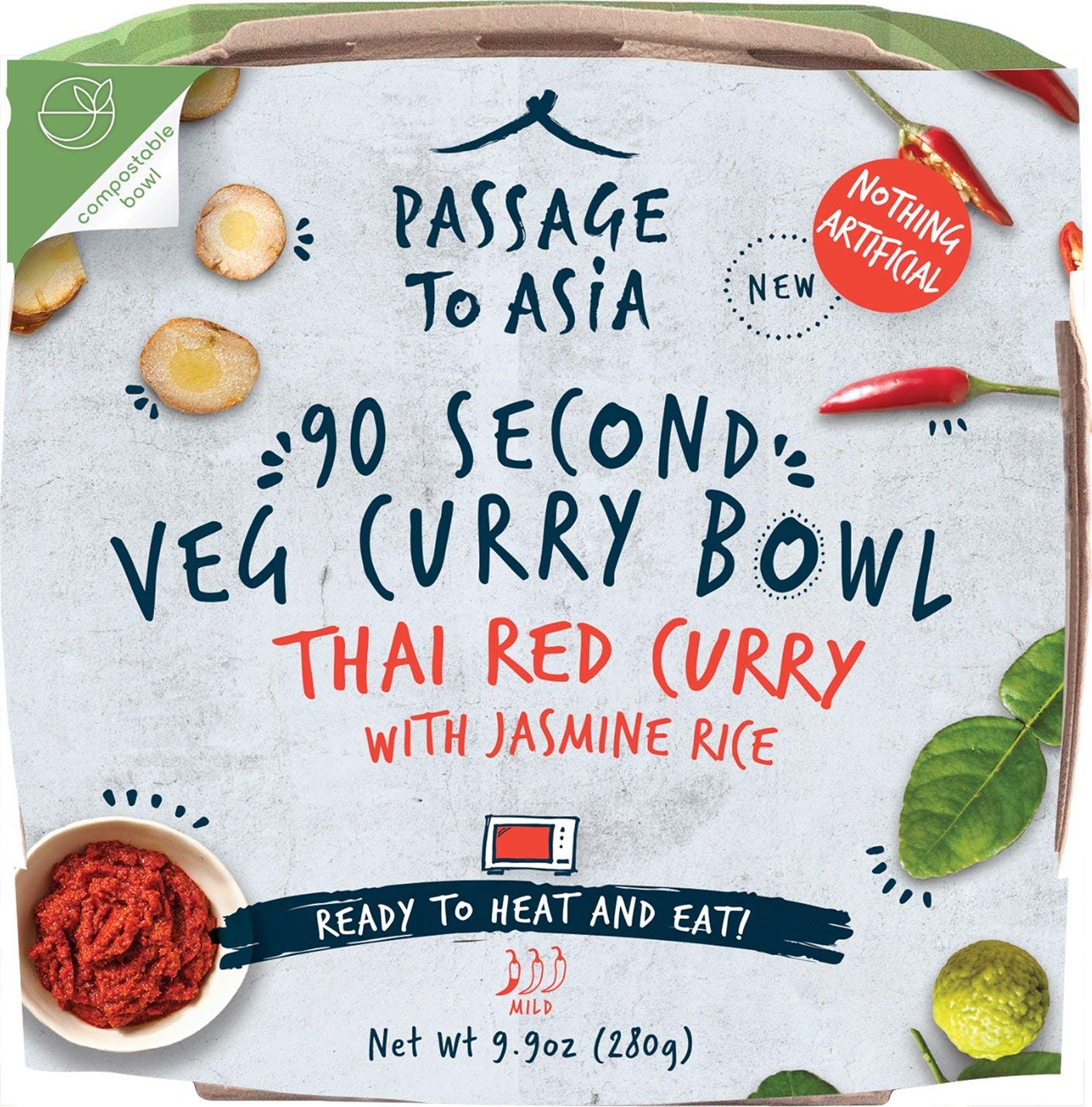 Passage to Asia Thai Red Curry with Jasmine Rice - Vegetarian Microwave Meal - 280g Ready to Eat