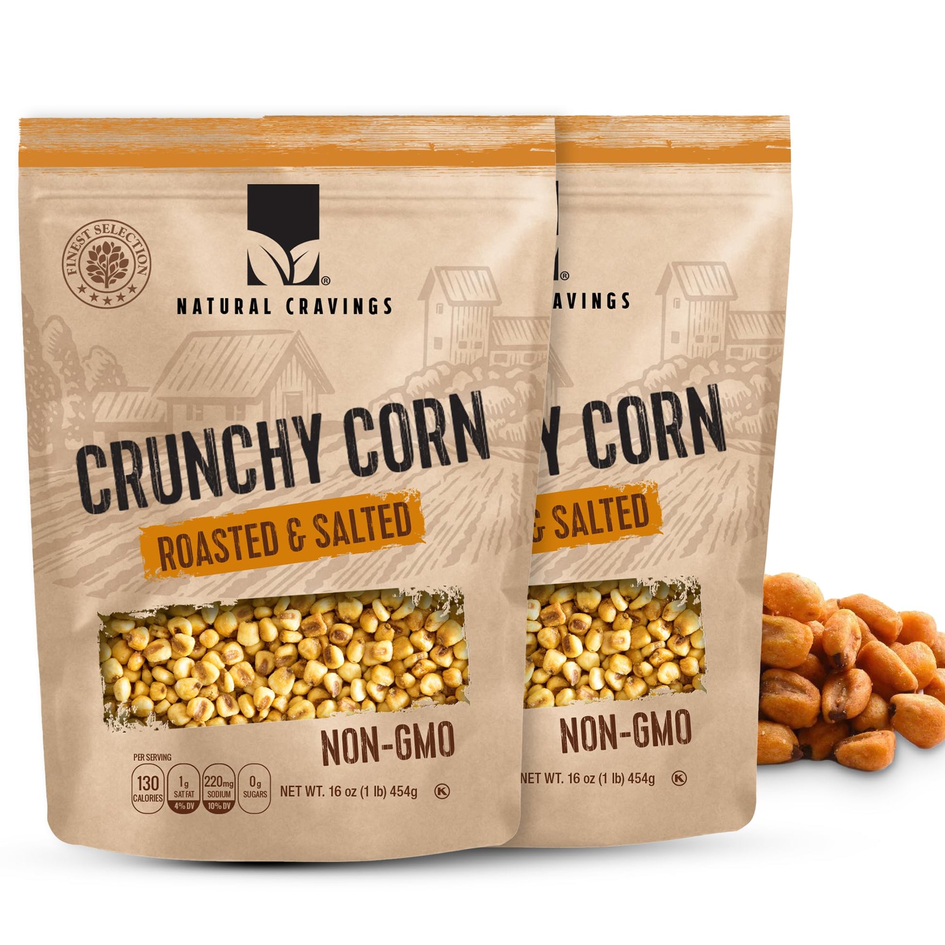 Natural Cravings Toasted Corn Nuts, Roasted & Salted, Non-GMO, 16 Ounce (Pack of 2)