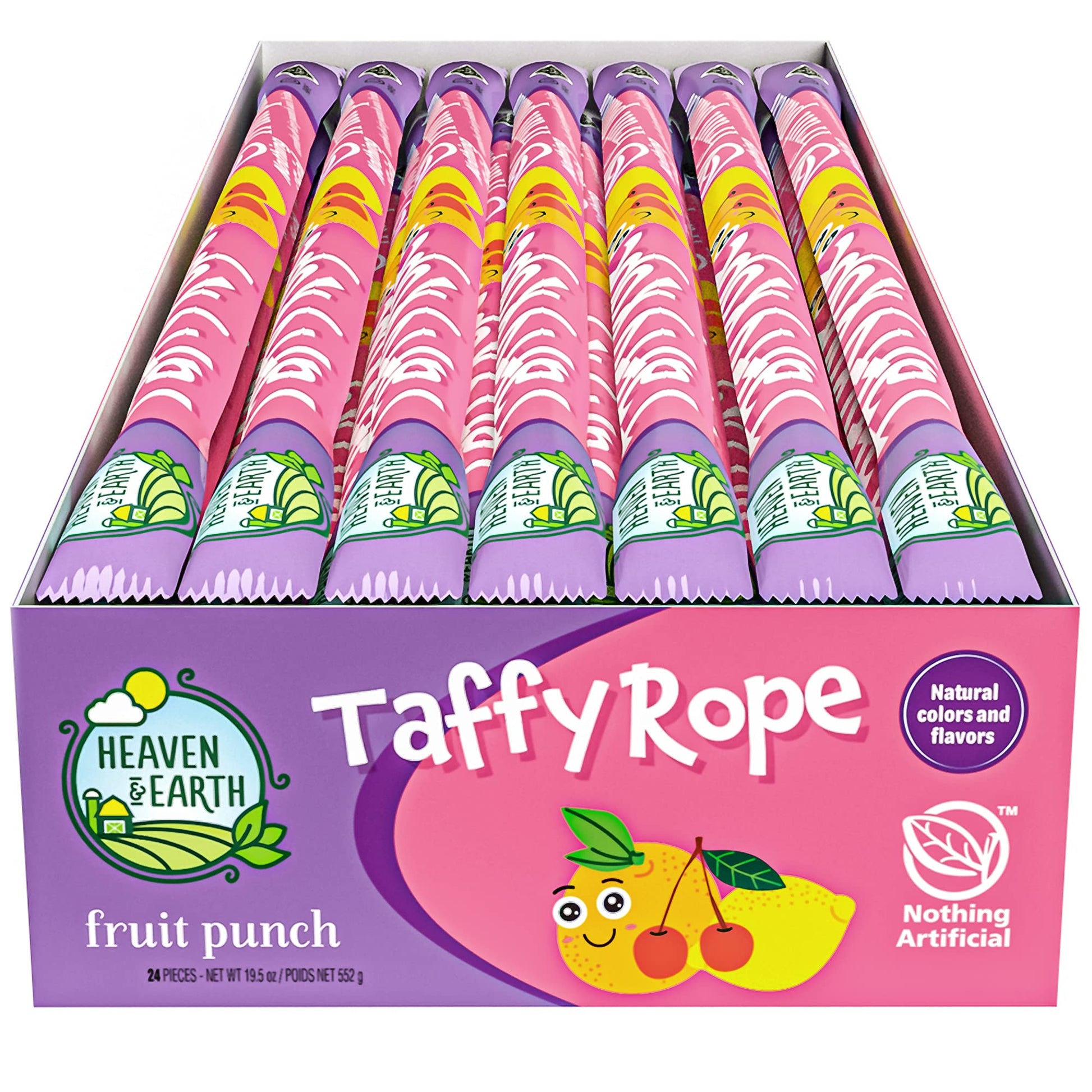 HEAVEN & EARTH Fruit Punch Taffy Rope, 19.5oz (24 Pack), Gluten Free, Natural Colors & Flavors