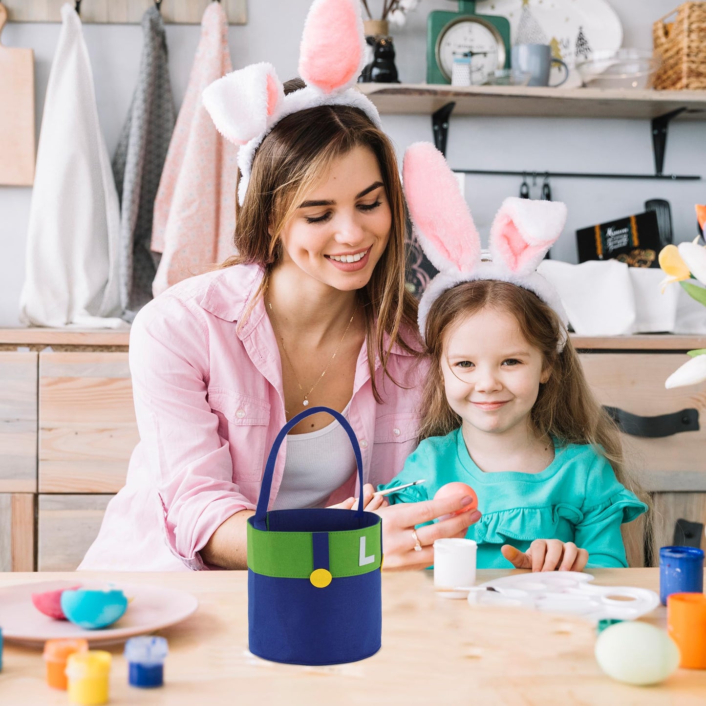 Easter Basket With Handles For Kids, Happy Easter Gift For Easter Egg Hunts Decorations Candy Gifts Storage (Ma B)