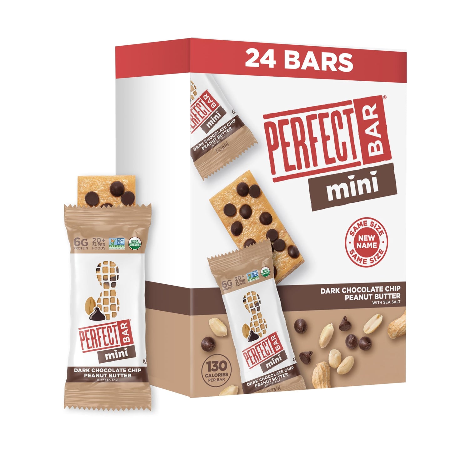 Perfect Bar Mini, Dark Chocolate Chip Peanut Butter Protein Bar, Protein Snack, Snack Bar, Organic, Gluten Free, Soy Free, Non G