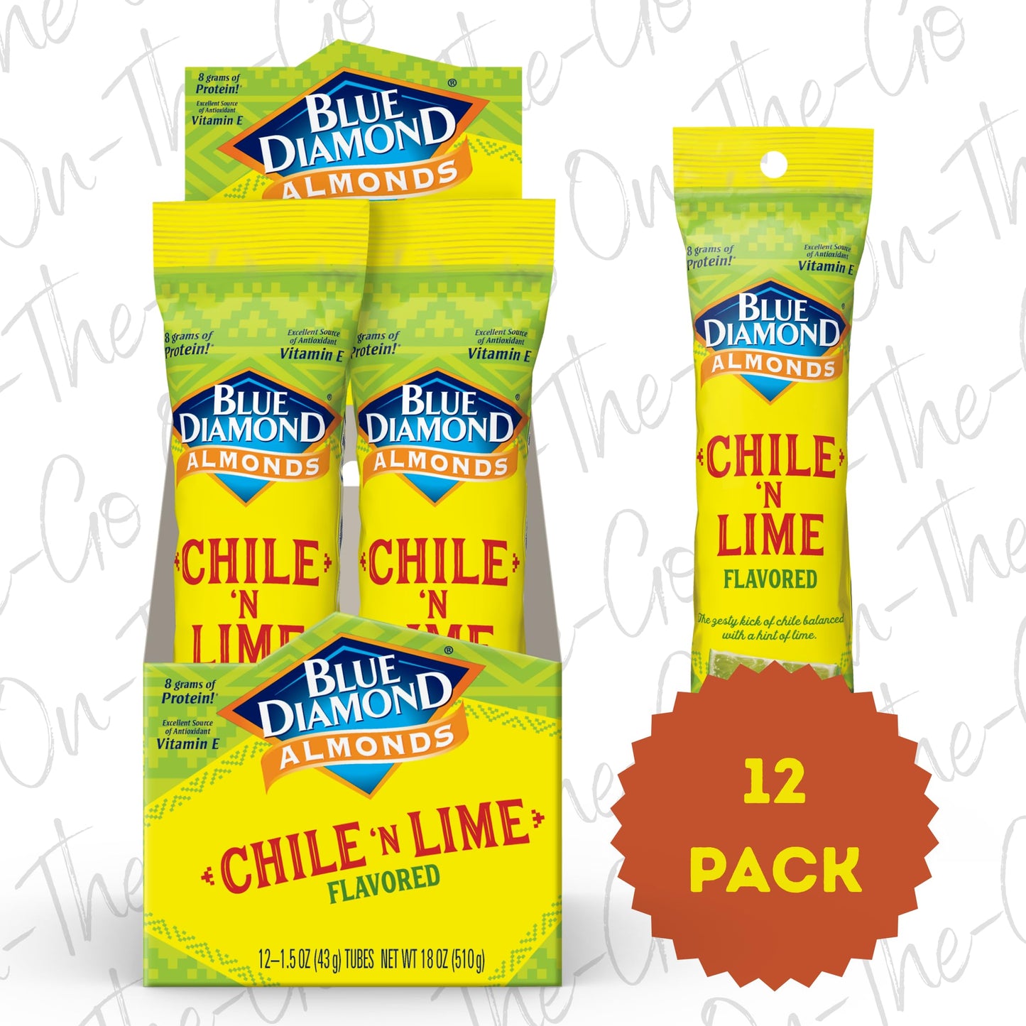 Blue Diamond Almonds, Single Serving Chile N Lime Flavored Snack Nuts Great For Road Trips, Lunches, And On-The-Go, 12 Packs, 1.