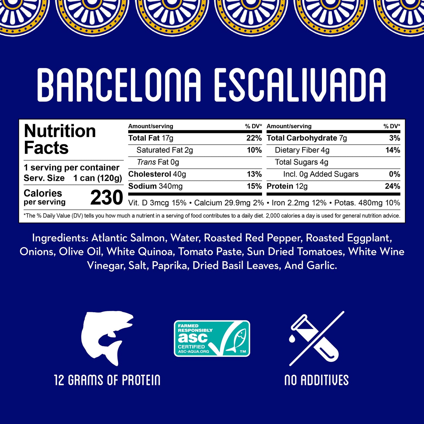 Freshé Canned Salmon Barcelona Escalivada (10 Pack) - Mediterranean Style Atlantic Salmon In Olive Oil With Lemon - Sustainably Farmed Tinned Fish (4.25Oz Cans)