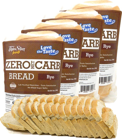 ThinSlim Foods Zero Net Carb Keto Bread | Low Carb Bread | Rye (Pack of 4)