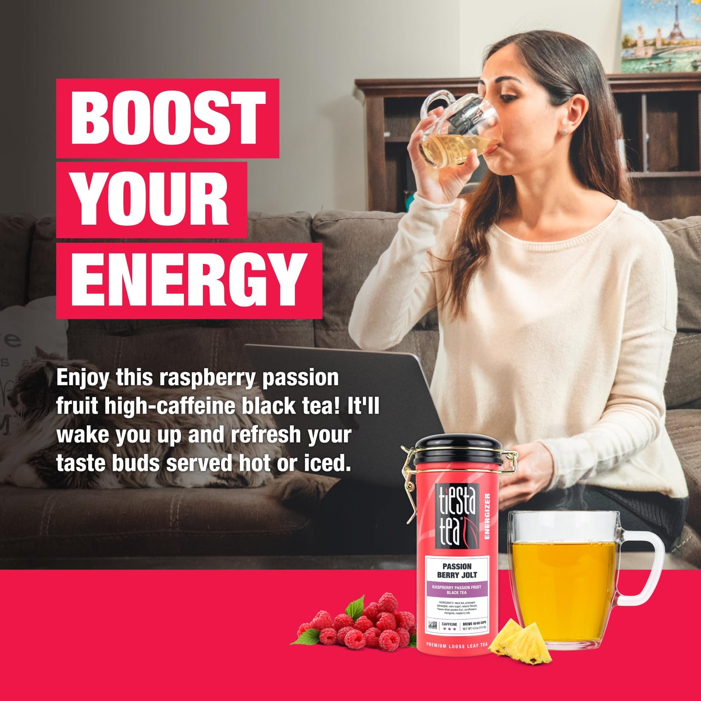 Tiesta Tea - Passion Berry Jolt, Raspberry Passion Fruit Black Tea, Premium Loose Leaf Tea Blends, Caffeinated Black Tea, Make Hot Or Iced Tea & Brews Up To 50 Cups - 4Oz Refillable Tin (Pack Of 6)