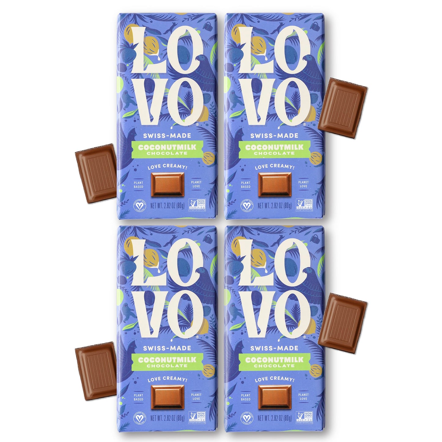 Lovo Coconutmilk Chocolate, 100% Plant-Based, Vegan, Non-Gmo, Gluten-Free, Swiss-Made. 2.82 Oz (Pack Of 4)