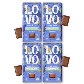 Lovo Coconutmilk Chocolate, 100% Plant-Based, Vegan, Non-Gmo, Gluten-Free, Swiss-Made. 2.82 Oz (Pack Of 4)