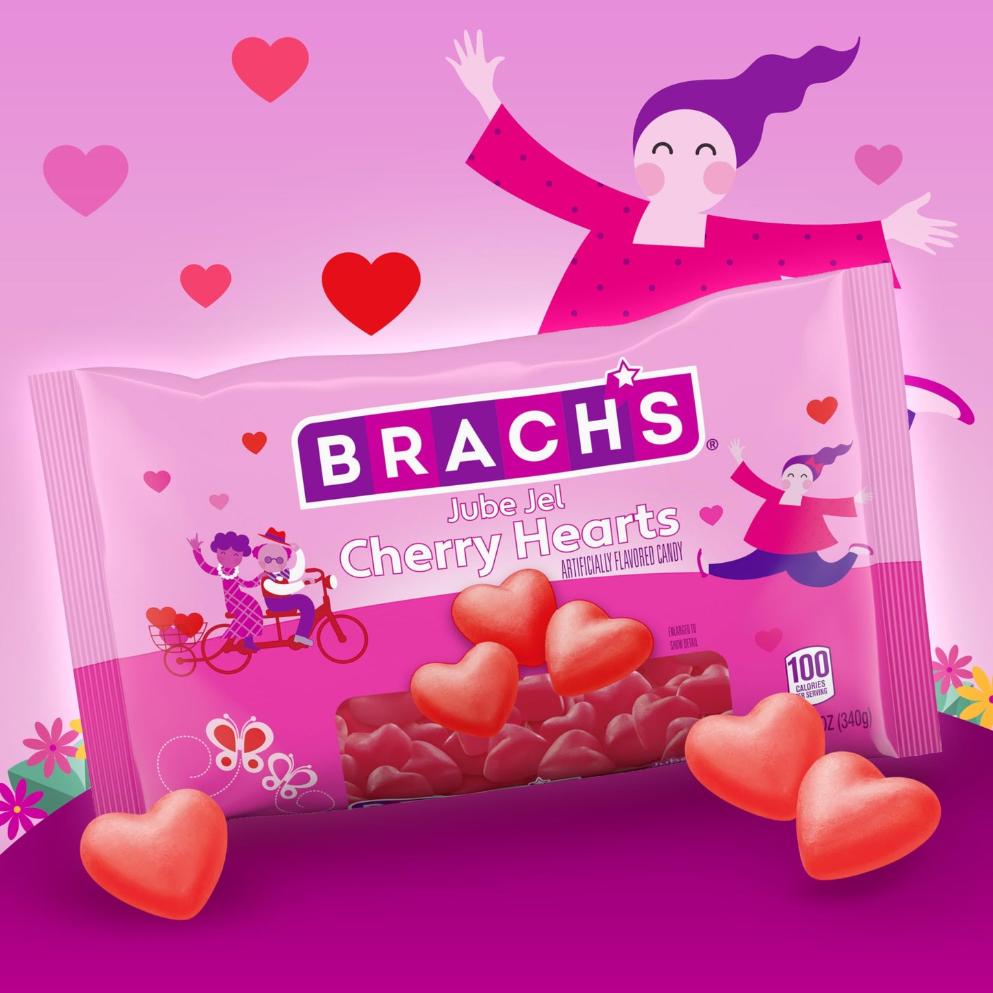 Brachs Jube Jel Cherry Hearts, Valentines Day Candy, Classic Cherry Flavored Heart Candy for Valentines Day, Heart Shaped Red