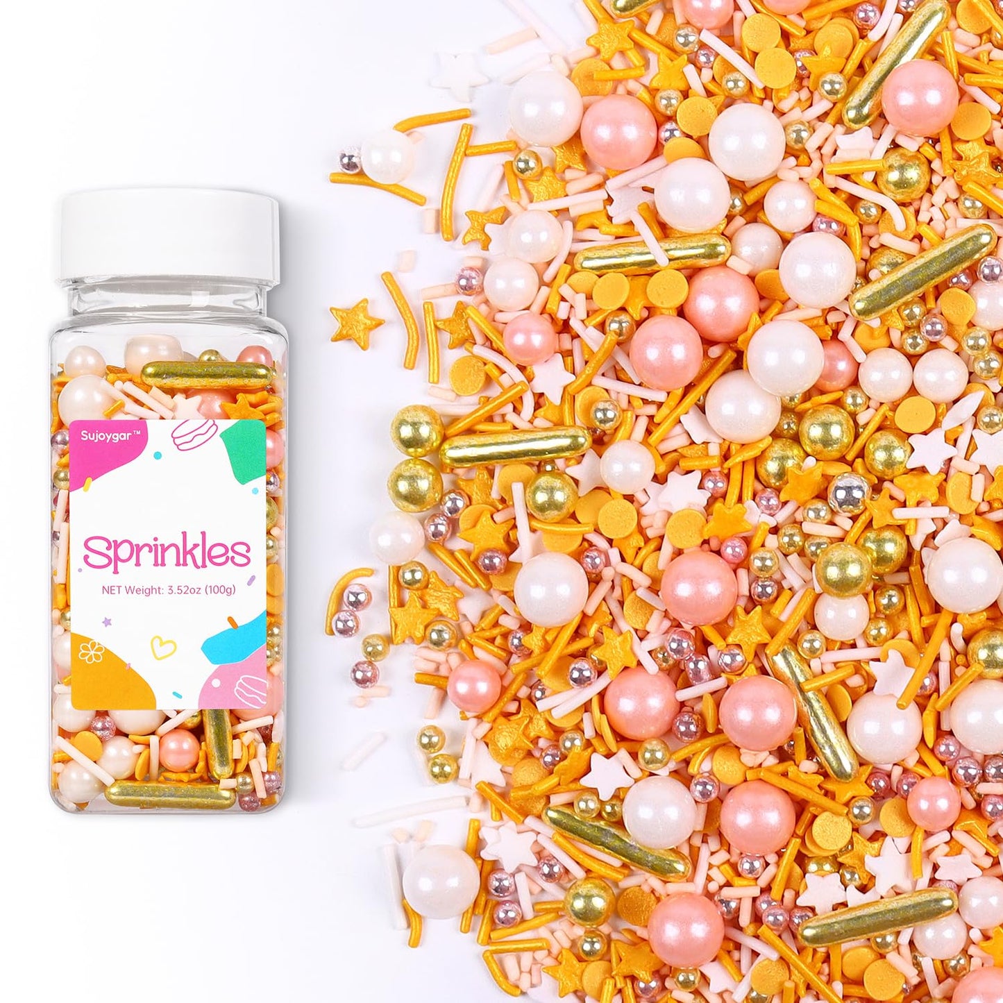 Pink Gold Sprinkles, Star Sprinkles for Cake Decorating Cupcake Toppers Ice Cream Cookie Baking, Wedding Party, 3.52oz