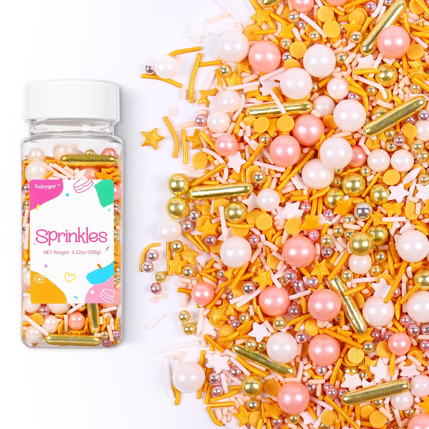 Pink Gold Sprinkles, Star Sprinkles for Cake Decorating Cupcake Toppers Ice Cream Cookie Baking, Wedding Party, 3.52oz