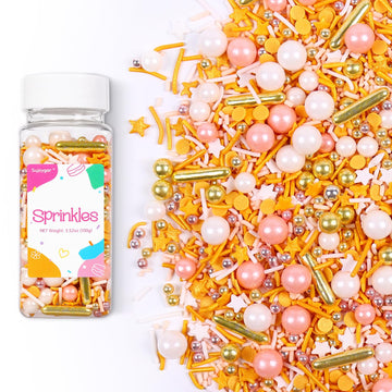 Pink Gold Sprinkles, Star Sprinkles for Cake Decorating Cupcake Toppers Ice Cream Cookie Baking, Wedding Party, 3.52oz
