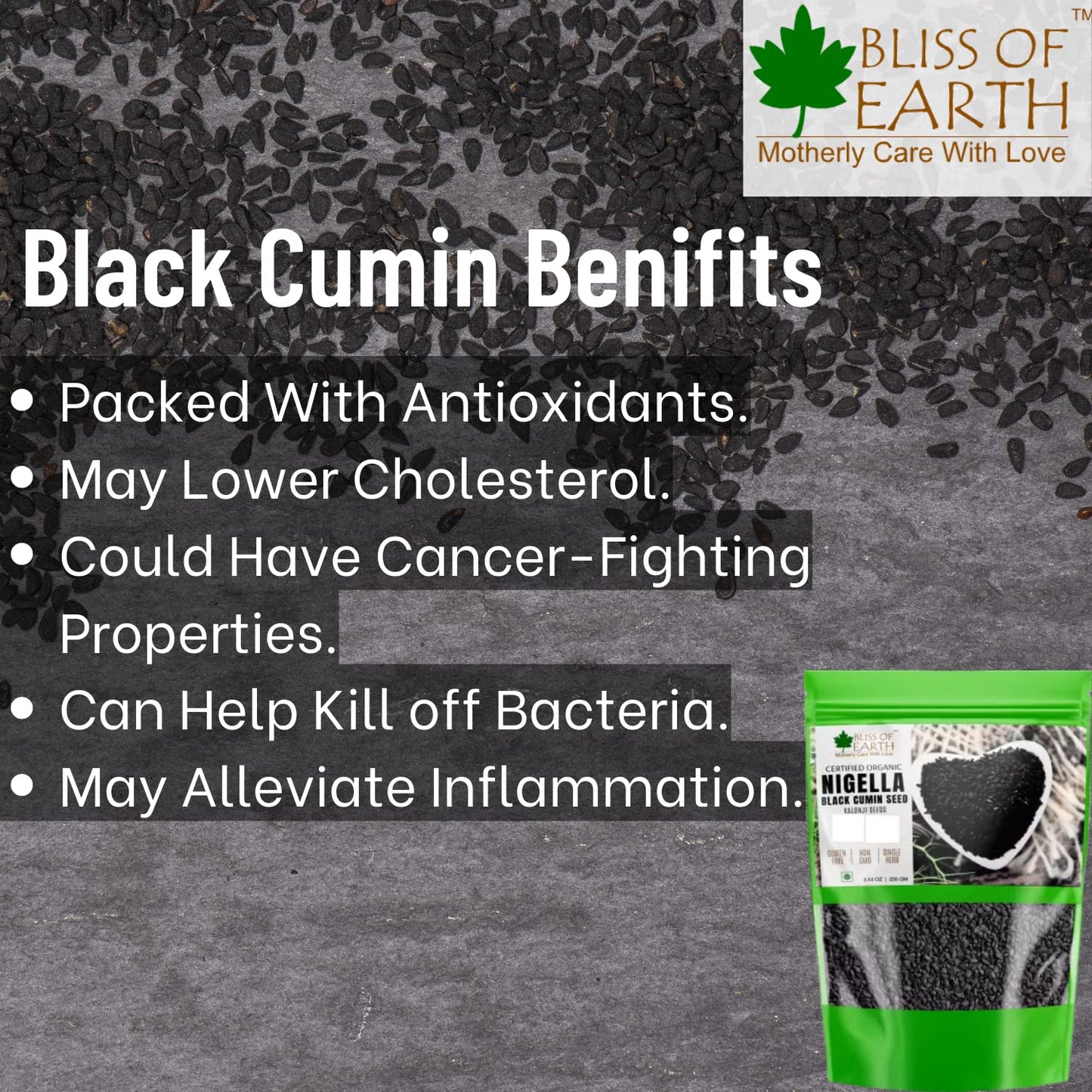 Bliss Of Earth 500Gm Certified Organic Nigella Seeds Kalonji Seeds, Black Cumin