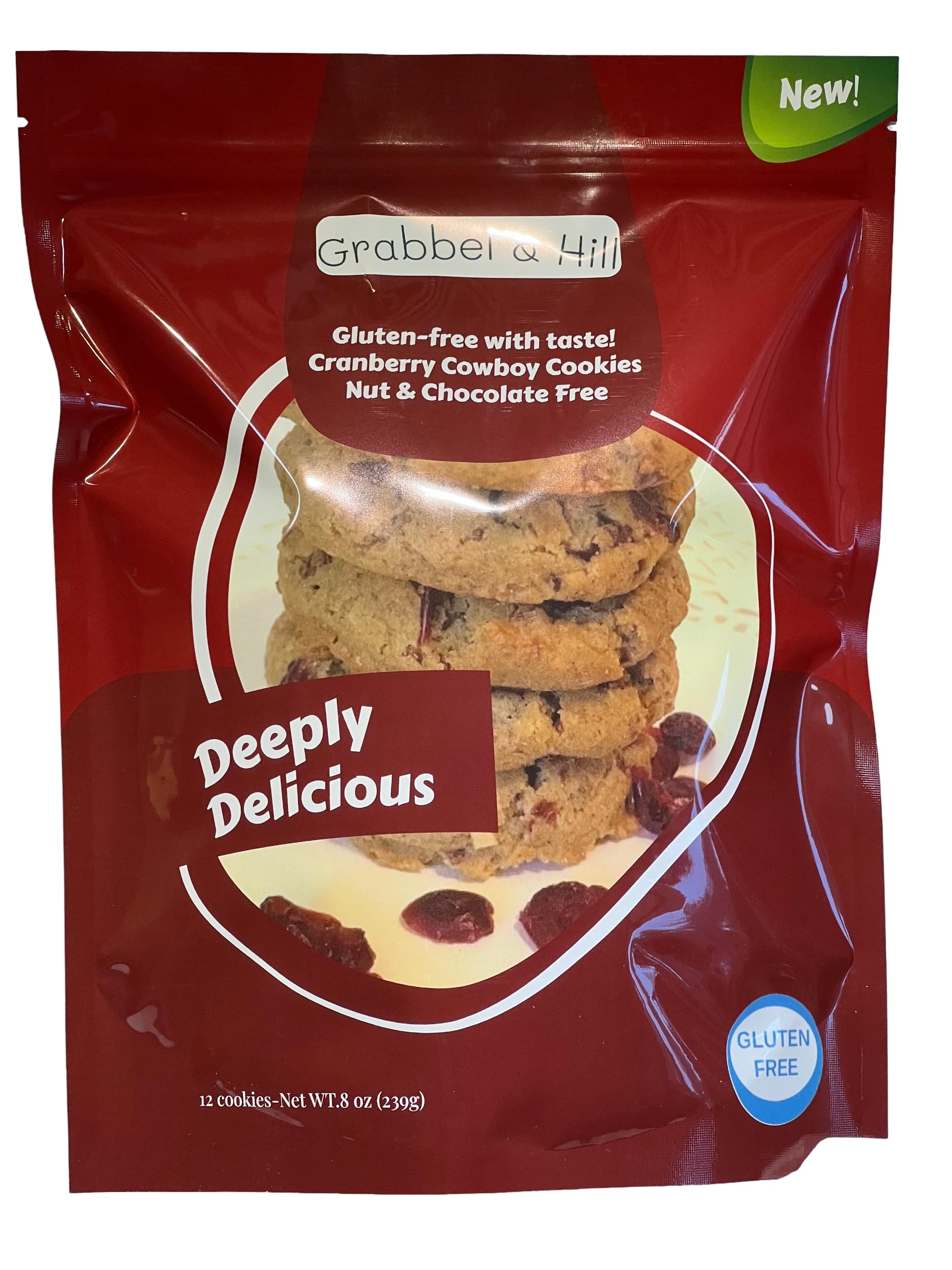 Grabbel & Hill Gluten Free Cranberry Cowboy Cookies. 8 Ounce (Pack of 12). No Artificial Flavors & Preservatives. Nut & Chocolat