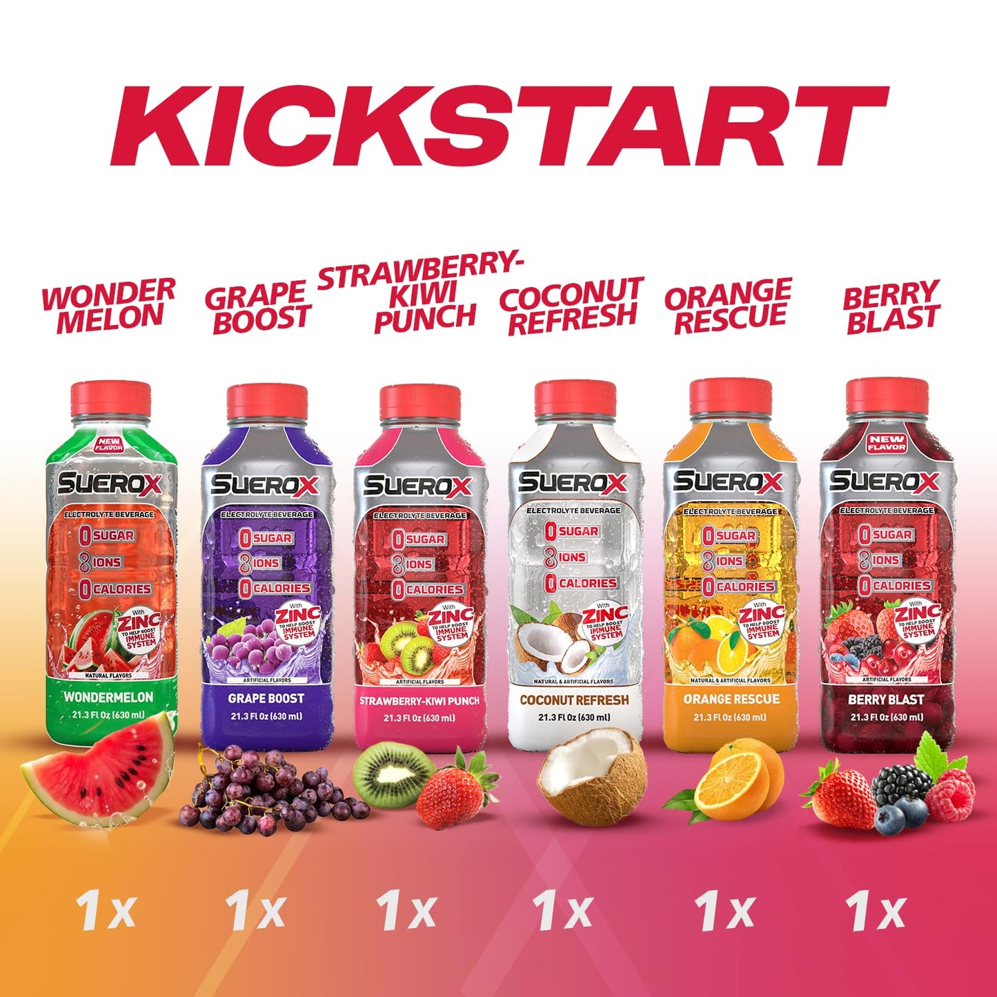 SueroX Sugar-Free Sports Drink for Hydration and Recovery  Electrolyte Hydration Drink with 8 Ions  Zero Calorie Sports Drinks with Electrolytes  Kickstart Pack  21.3 Fl Oz  6 Count