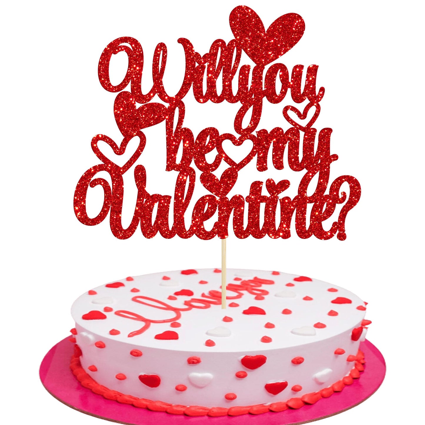 Gyufise 1Pc Will You Be My Valentine Cake Topper Glitter Sweet Love ValentineS Day Cake Picks Happy ValentineS Day Wedding Bridal Shower Birthday Party Cake Decorations Red