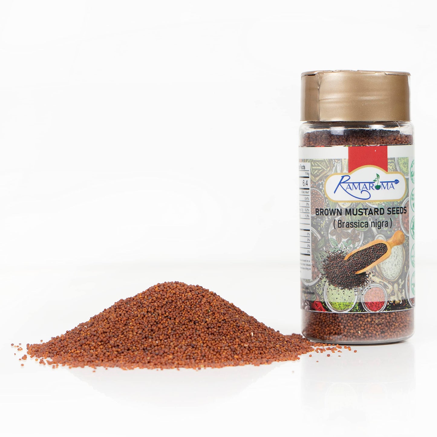 Ramaroma Brown Mustard Seed Whole - Gourmet Indian Spice - Hot & Spicy Flavor - Easy To Store - 4 Oz (113G). Medium Dual Sifter