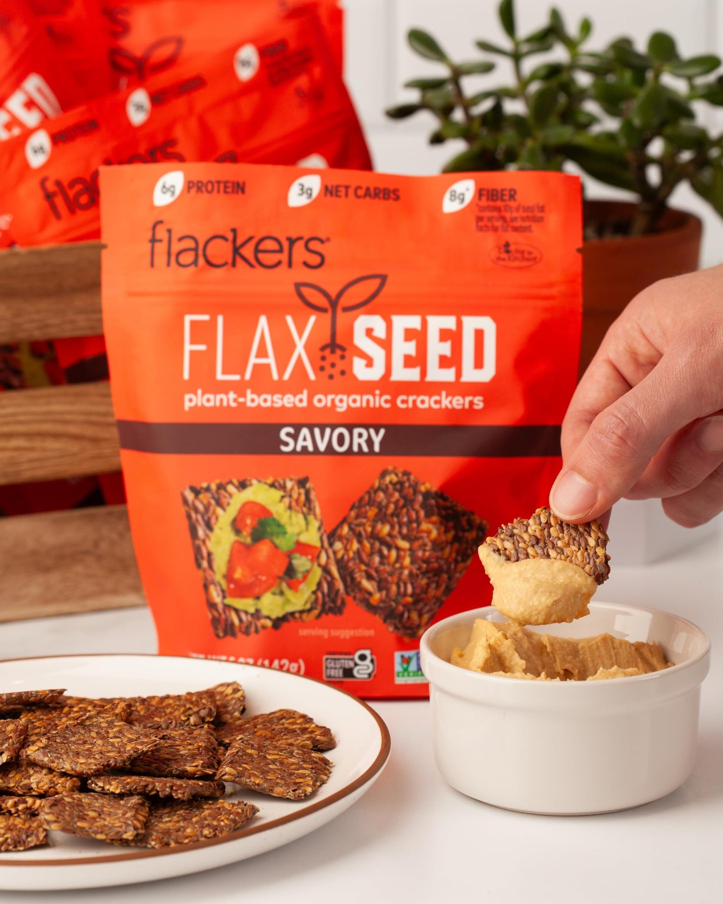 Flackers Organic Savory Flaxseed Crackers, Gluten Free, Non Gmo, Vegan, Keto Snack, 8G Fiber, 3G Net Carbs, 5 Ounce 1-Pack