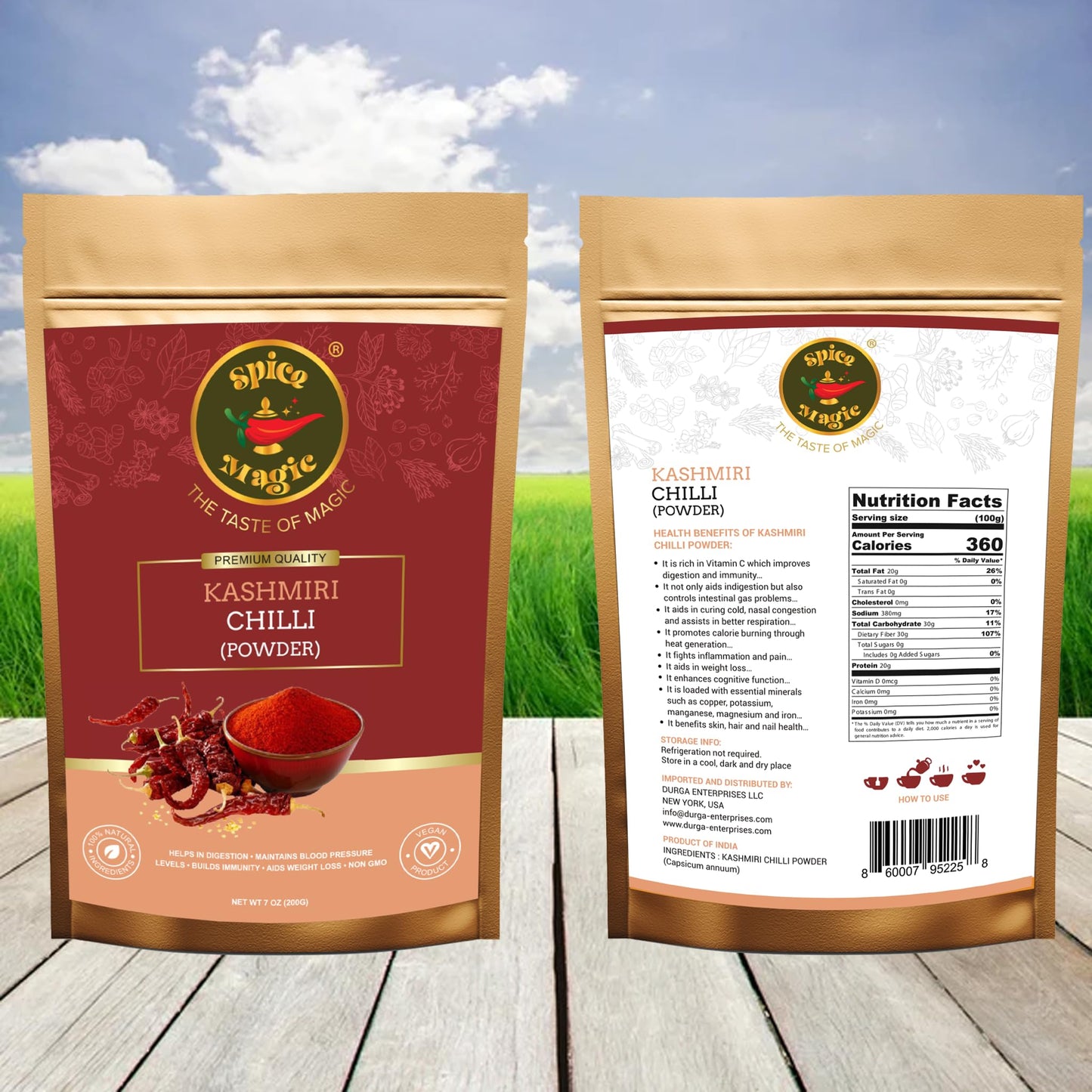 Spice Magic Kashmiri Chilli Powder (Kashmiri Mirch Powder) ~ 100% Pure, Aromatic & Natural I Non-Gmo I Indian Origin (7Oz (200G)
