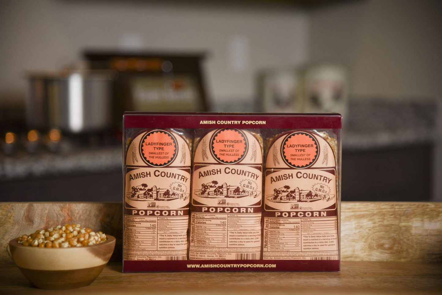 Amish Country Popcorn | 3 (1 Lb Bags) Ladyfinger Kernels Gift Set | Old Fashioned, Non-Gmo And Gluten Free
