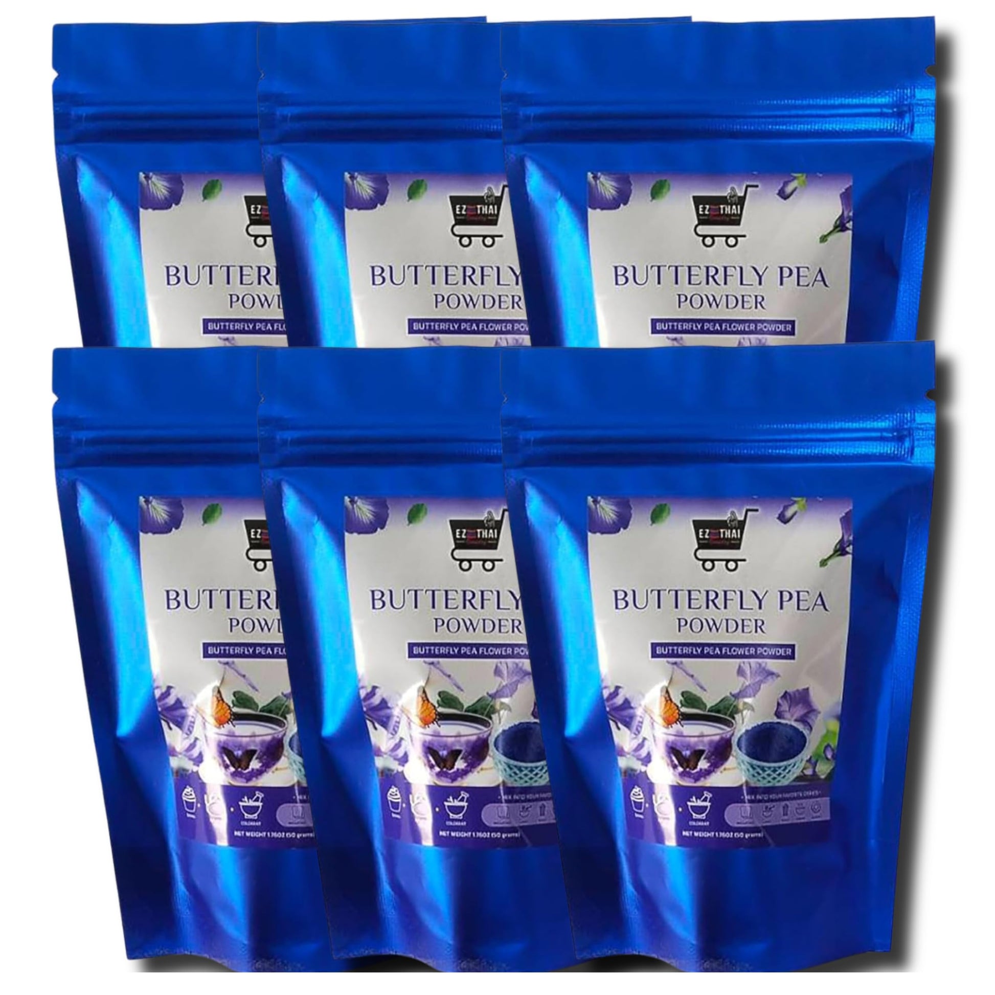 Packs 6 - Pure Butterfly Pea Flower Powder 1.76oz | 100% Natural Blue Herbal Tea | Vibrant Color for Drinks & Food | Natural Foo
