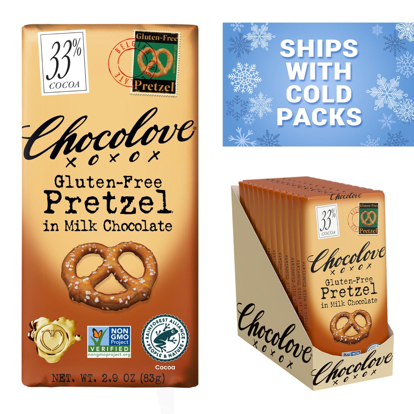Chocolove Pretzel Milk Chocolate Bars | 33% Cocoa | Infused With Gluten-Free Pretzel Bits | Crafted With Silky Belgian Chocolate | Non Gmo, Rainforest Alliance Certified, 3.2Oz Bar (12 Pack)
