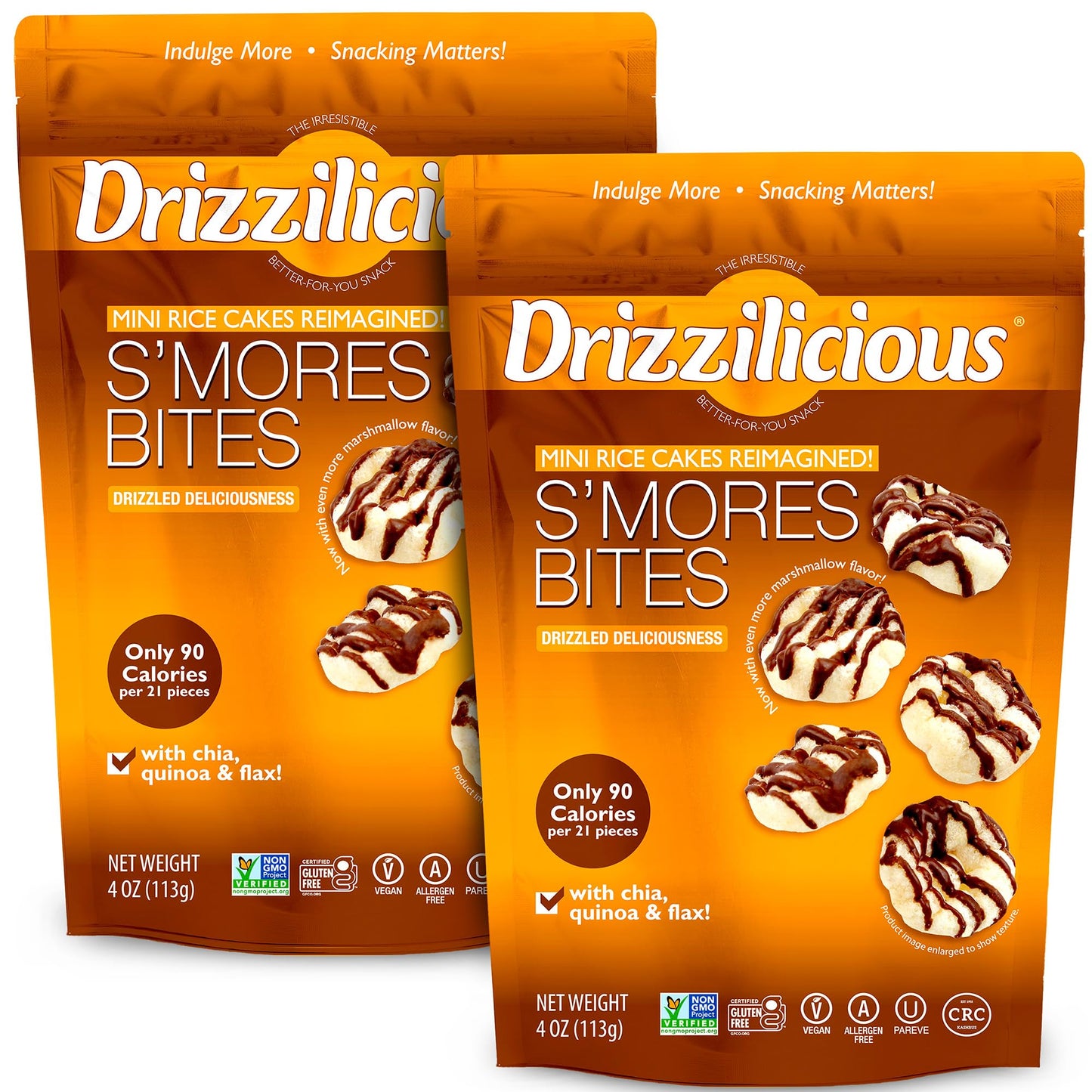 Drizzilicious Mini Rice Cakes Smores, Vegan, Gluten Free, 4oz (Pack of 2)