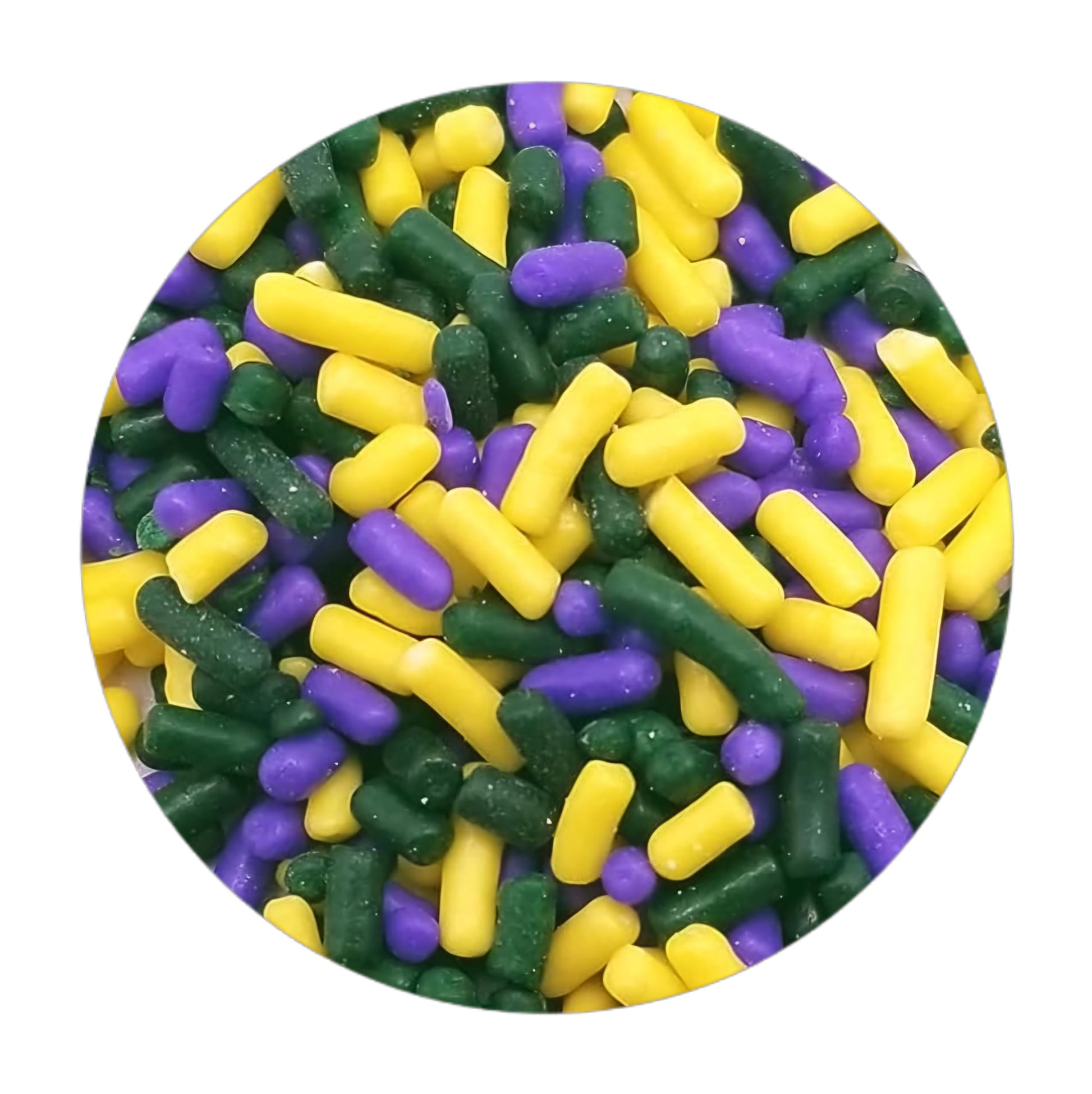 Ncs Purple, Yellow, And Green Edible Jimmies Mix Sprinkles, 8 Ounces - Great For Cupcakes, Cookies, Cakes, Cakes Pops