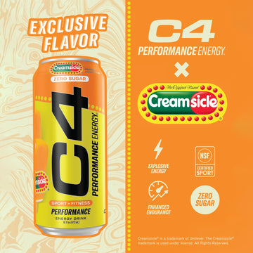 Cellucor C4 Energy Drink, Zero Sugar, 200mg Caffeine, Orange Creamsicle, 16 Fl Oz (Pack of 12)