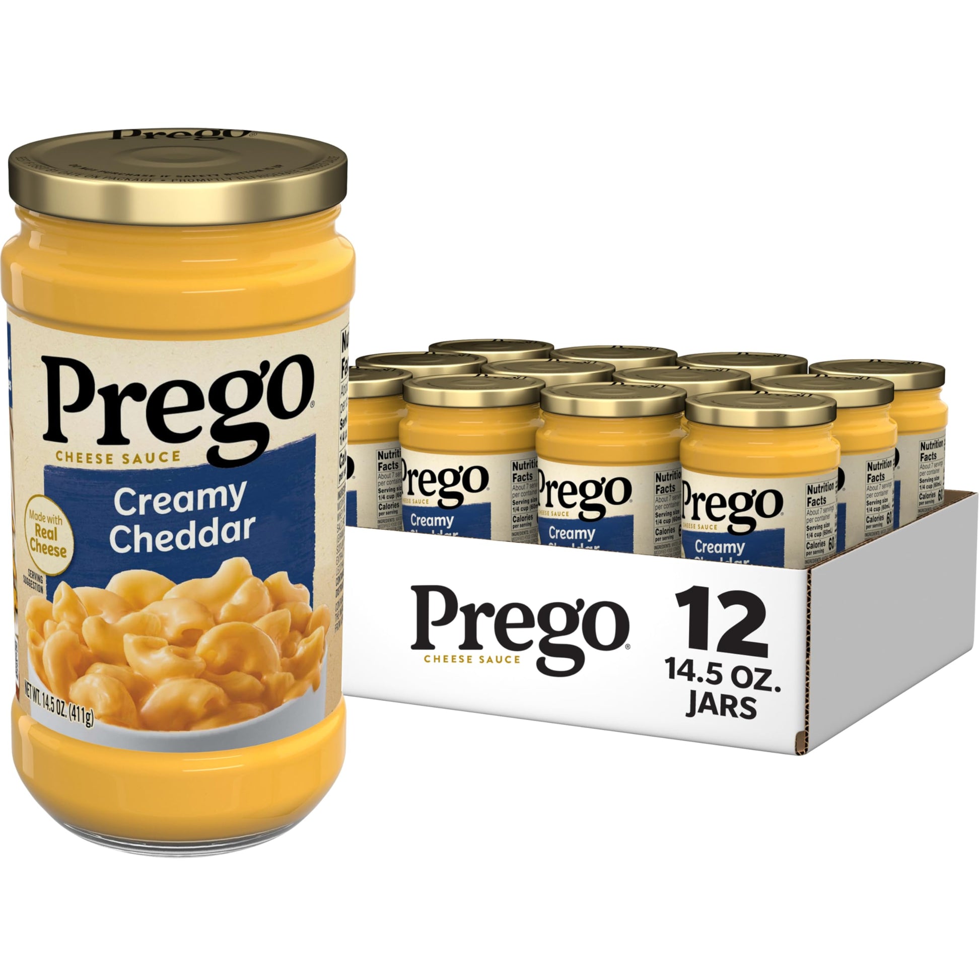 Prego Creamy Cheddar Cheese Sauce, 14.5 oz Jar, 12 Pack