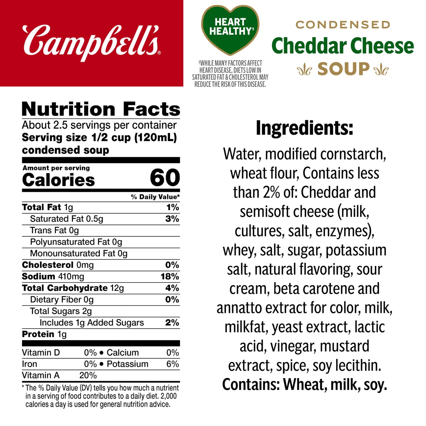 Campbell'S Condensed Heart Healthy Cheddar Cheese Soup, 10.75 Oz Can (12 Pack)
