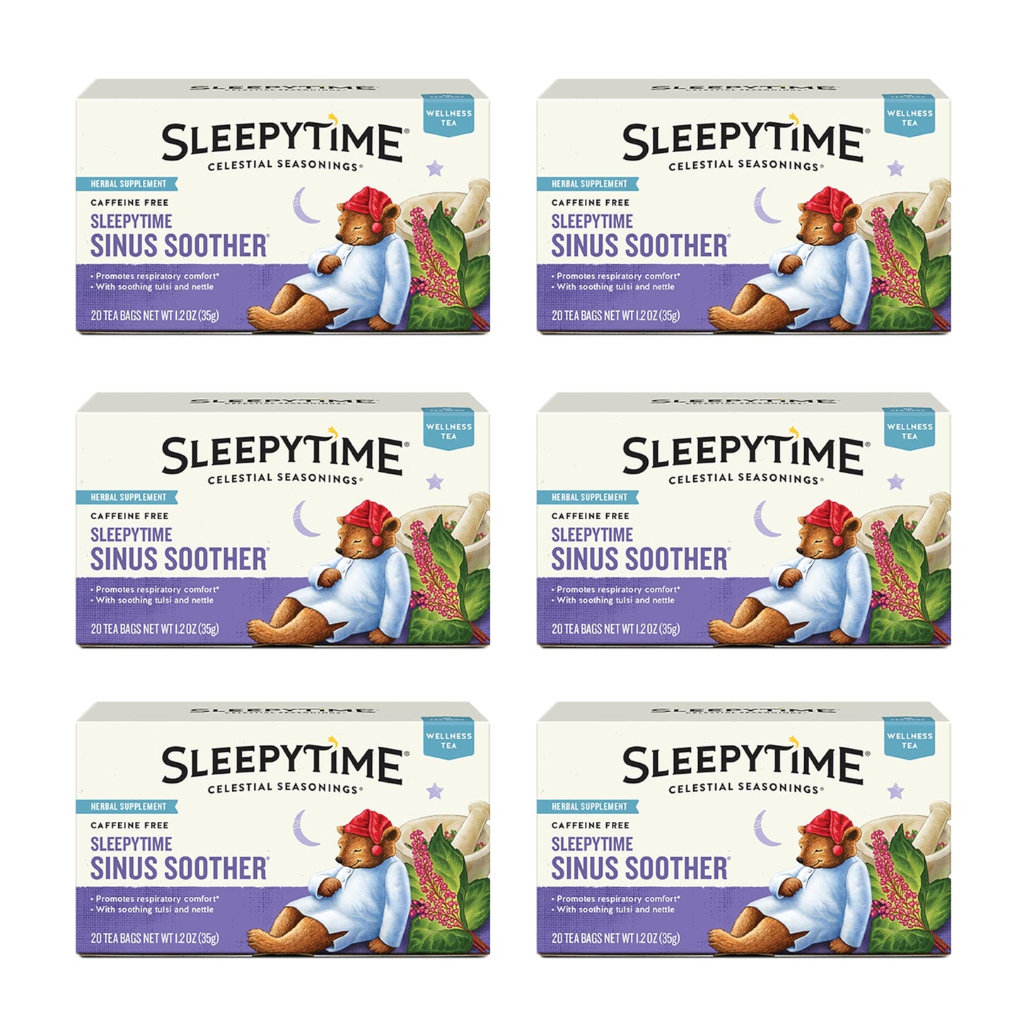 Celestial Seasonings Wellness Tea Sleepytime Sinus Soother Caffeine Free 20 Count Pack of 6