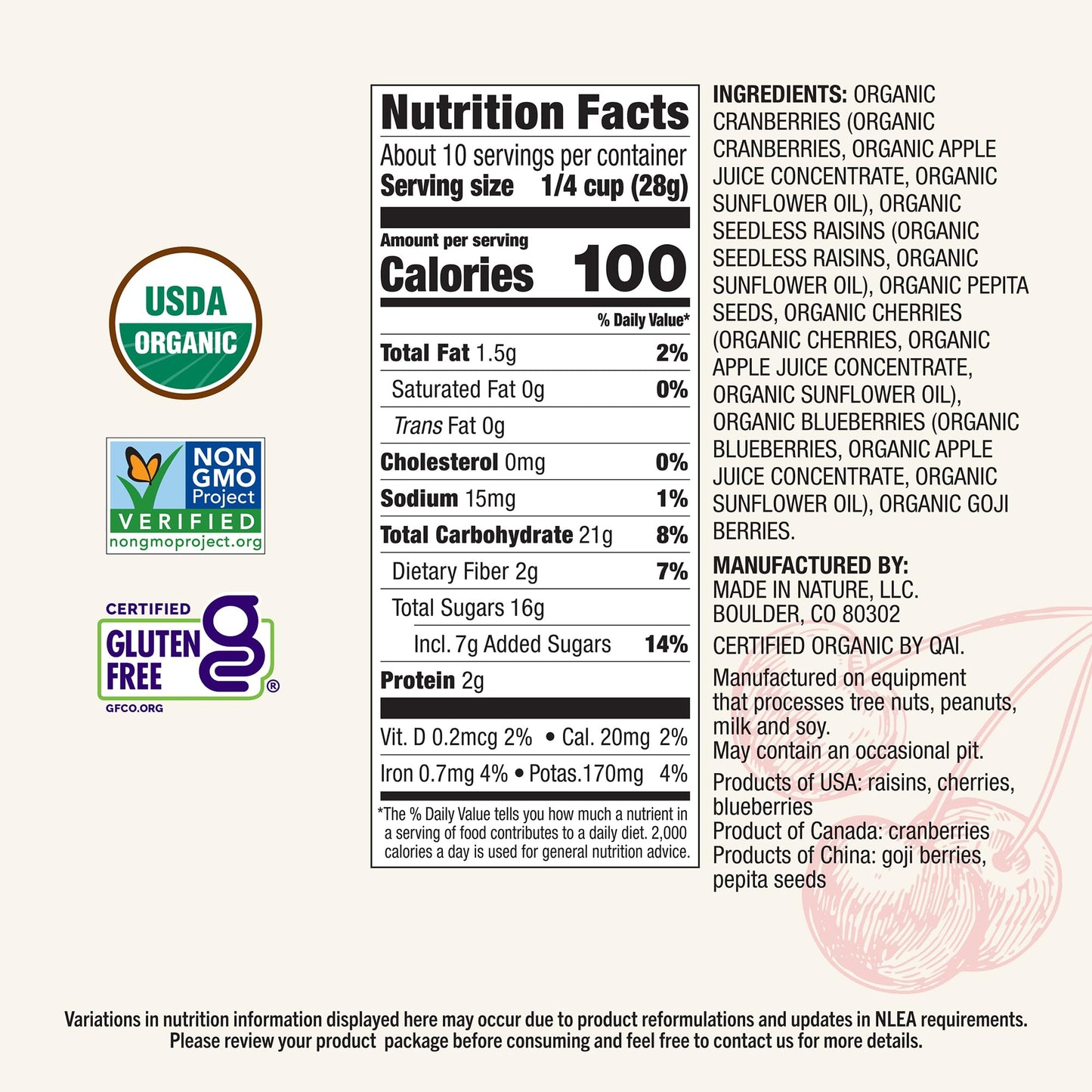 Made In Nature Organic Superberry Fruit Fusion, Non-Gmo, Gluten Free, Vegan Snack, 10Oz (Pack Of 1), Packaging May Vary