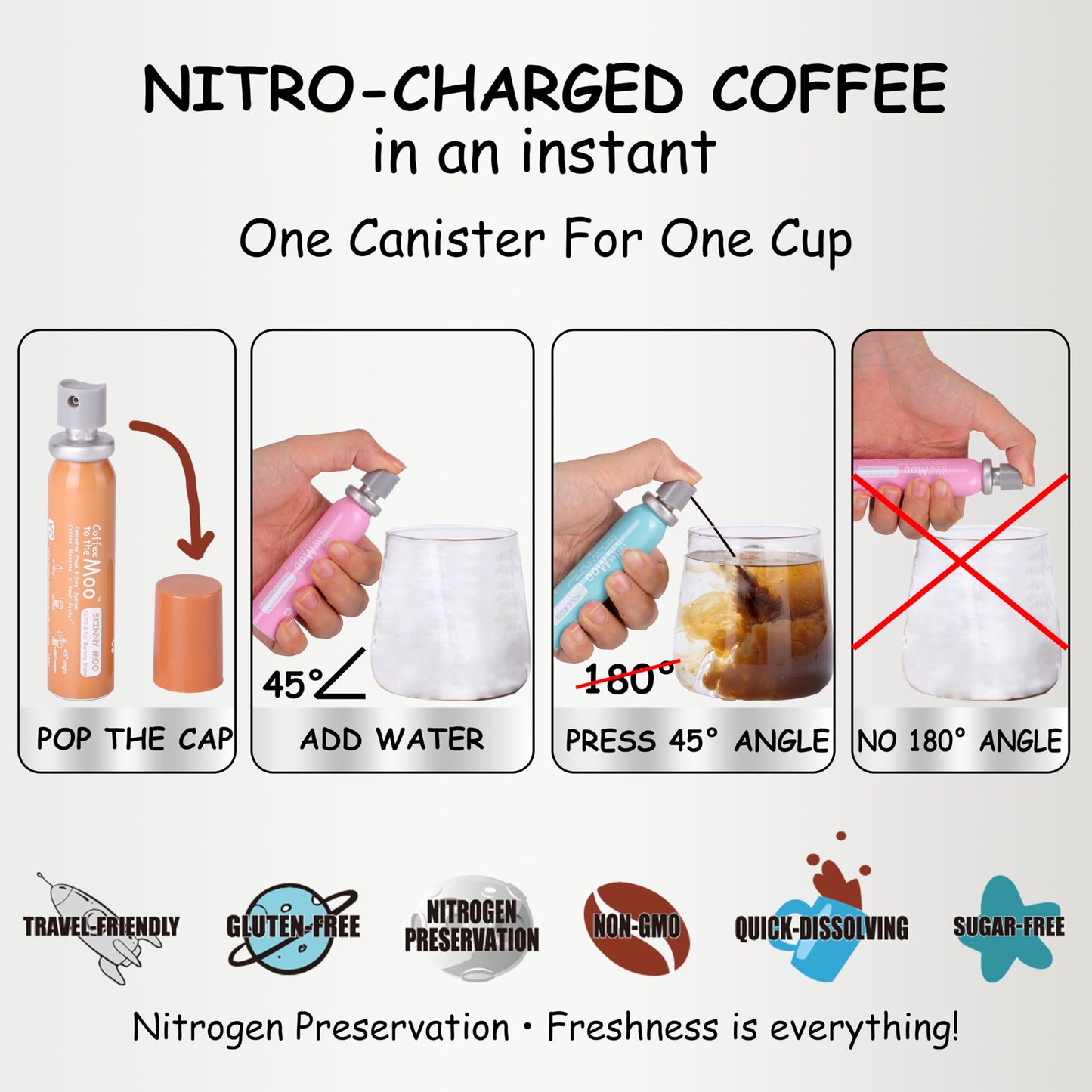 Coffee to the Moo Nitro Cold Brew Coffee Concentrate Mix Pack, KETO, Collagen & Mushroom, 6 Cups, Travel Friendly, Instant Hot or Iced