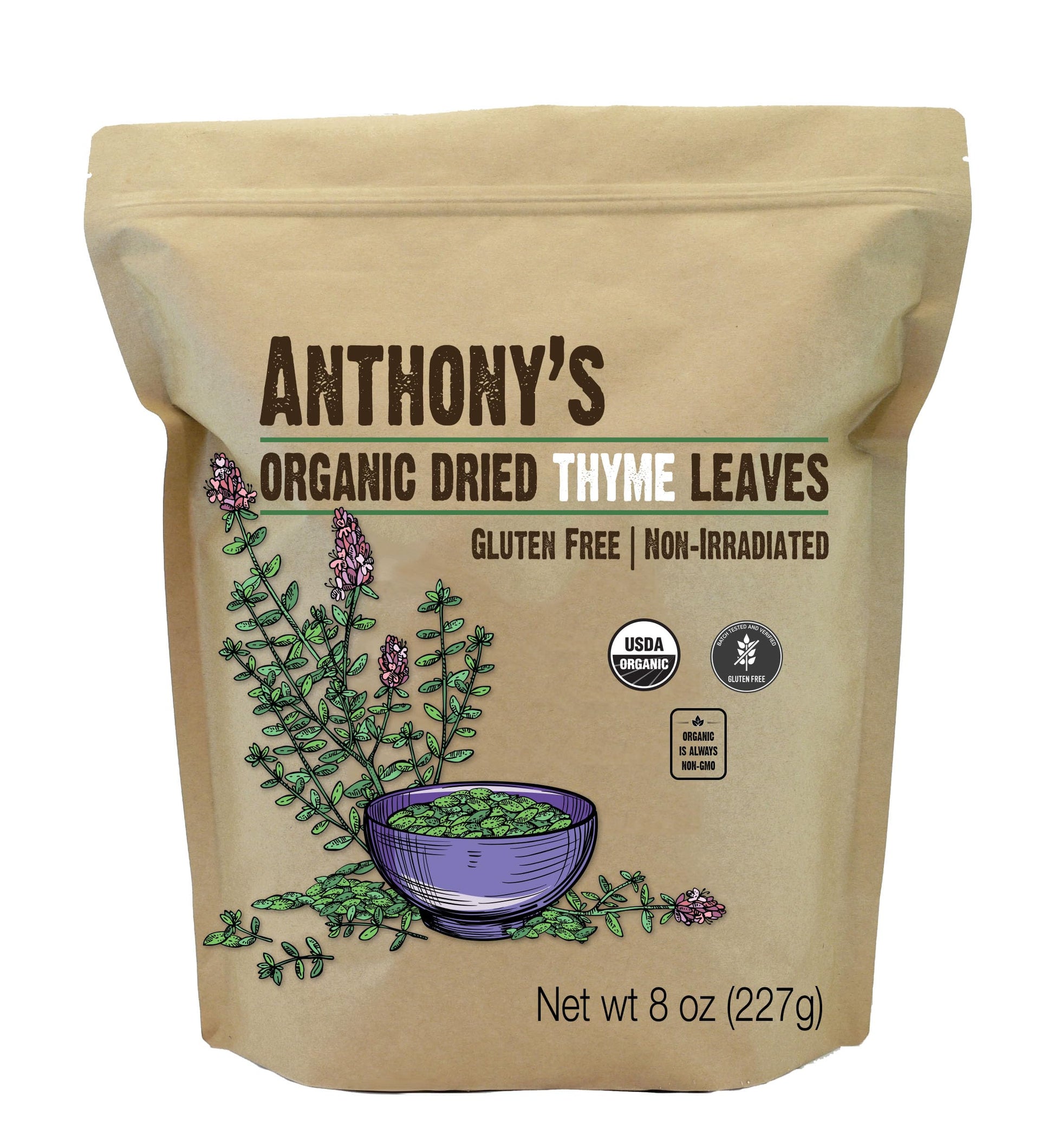 Anthony's Organic Dried Thyme Leaves, 8 oz, Gluten Free, Non Irradiated, Non GMO