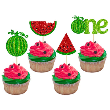 24Pcs Watermelon Cupcake Toppers One In A Melon Cupcake Picks Watermelon First Year Birthday Baby Girl First Birthday Party Cake