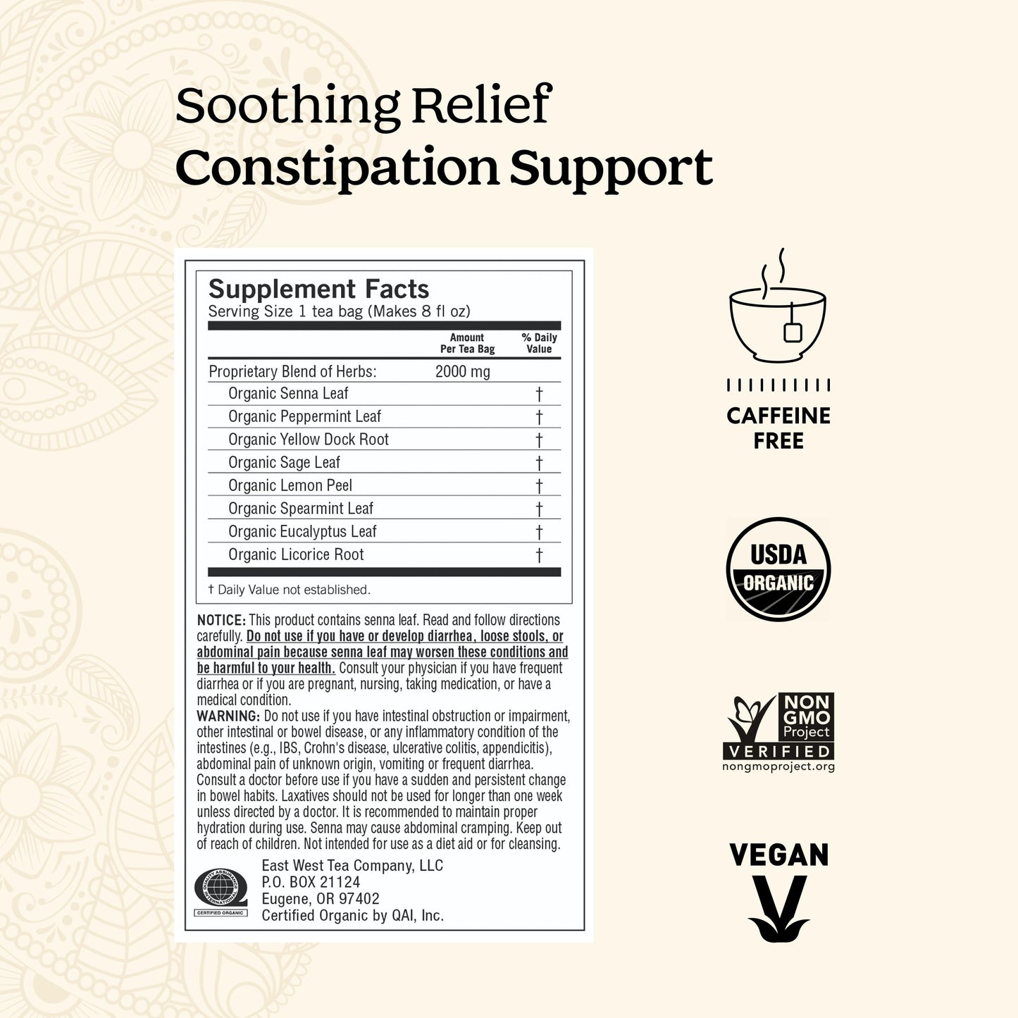 Yogi Tea Soothing Relief Constipation Support - Tea With Organic Senna Leaf - Gently Aids Constipation Overnight - Laxative Tea